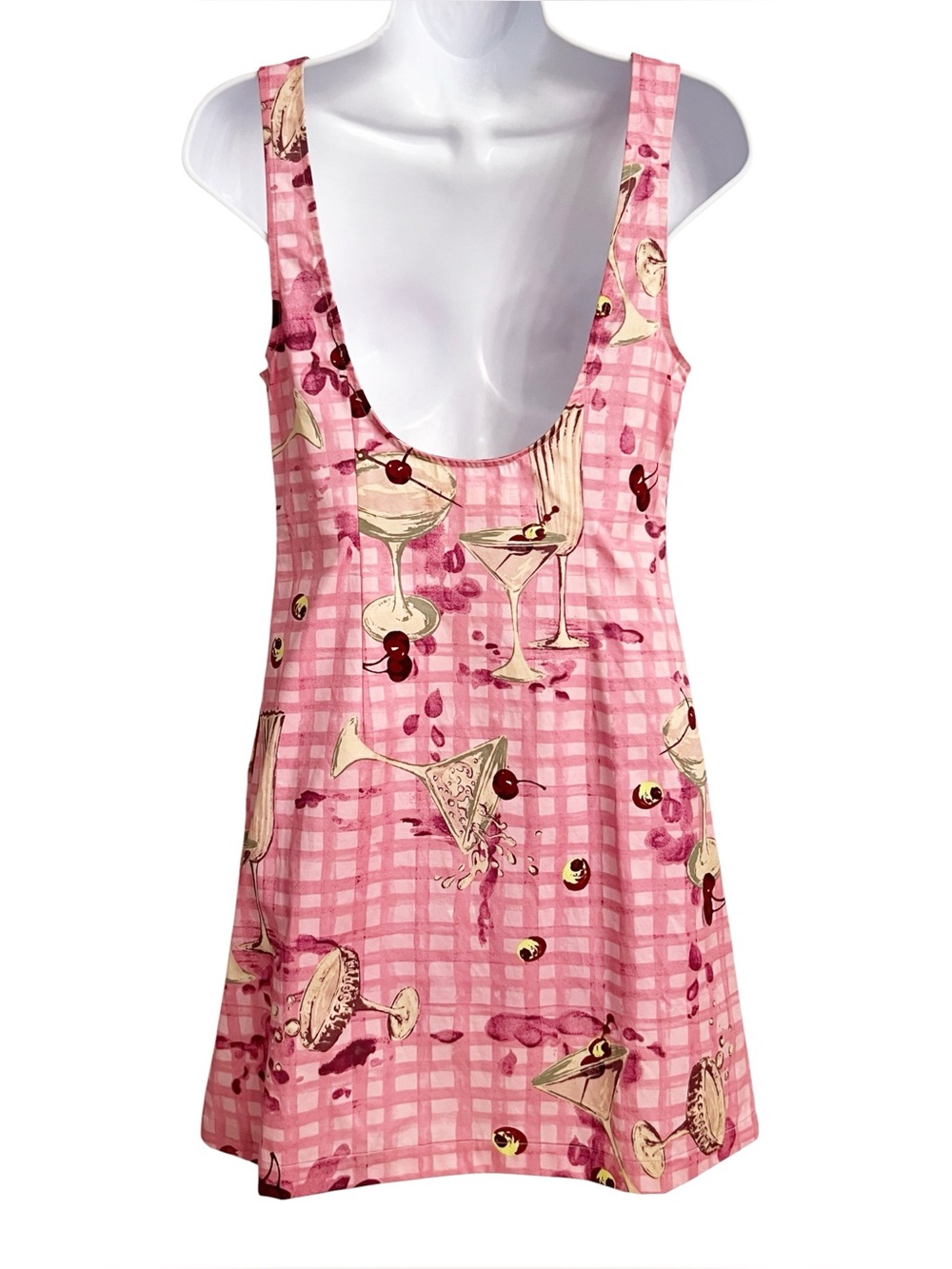 Urban Outfitters Retro 60’s Pink Gingham Martini Cocktail Print Shift Dress XS - Picture 4 of 11